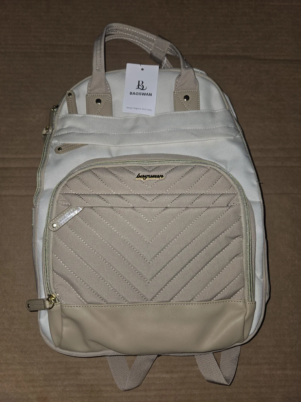 Women's Cream & Tan Travel Backpack